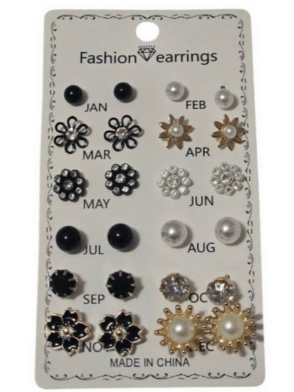12 Pair Earring Set Flower Faux Pearl Rhinestone Studs Gold Silver Tone Fashion